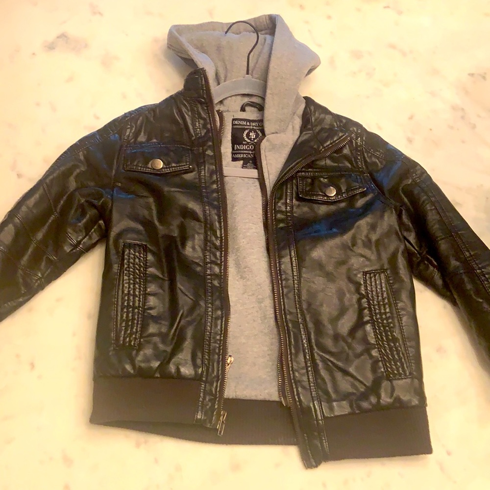 Pleather bomber jacket with sweatshirt lining